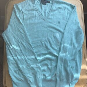 Ralph Lauren Men's Light Blue V-Neck Sweater